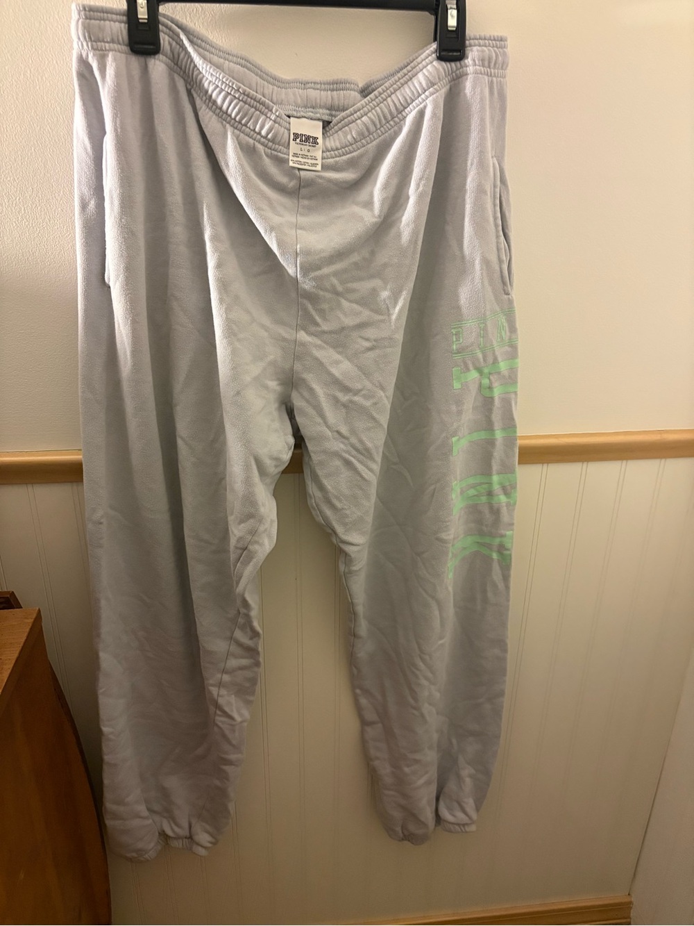 Victoria Secret PINK Womens L Gray Green Logo Jogger Sweatpants Y2K 2014